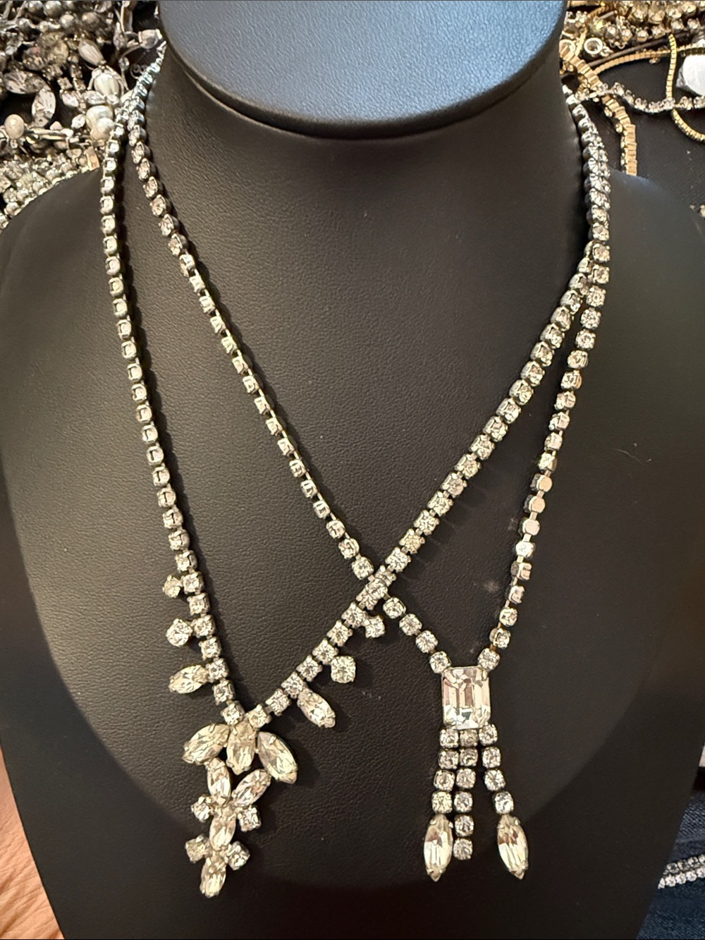 1 Coro & 1 Vintage Rhinestone silver Necklace ur choice both 14” & just over 14” - Picture 2 of 10